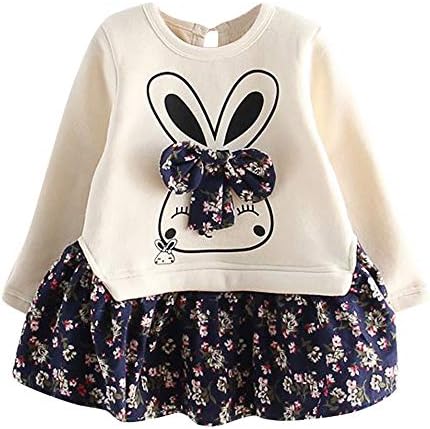 Baby Girl Princess Dress,Mosstars Toddler Cartoon Rabbit Party Clothes Kids Bunny Floral Princess Long Sleeve Tops + Print Dresses Beige