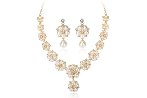 TOFBS Conjuntos de Joyas de Perlas para Mujer Niñas Perlas Collar con Colgante y Pendientes Juego de Joyas de Novia Boda Fiesta Cumpleaños Aniversario Navidad San Valentín Regalos