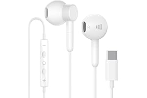 WETSKY USB C Kopfhörer für iPhone 15/16 Pro, Typ C In-Ear Kopfhörer mit Kabel, HiFi Stereo Ohrhörer mit Mikrofon und Lautstärkeregler für i-Pad Pro/Air/Mini, Samsung Galaxy S24 Plus Ultra/S23 Ultra/S22-Weiß