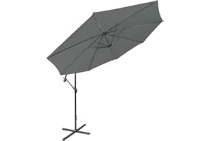 paramondo parabanana Parasol De Jardin Rond, Ø 3 m, Hauteur env. 2,60 m Peu Encombrant, Manœuvre Par Manivelle, Croix De Support Incluse, Gris