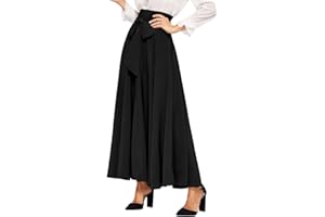 EMOTTOS Jupe Longue Noir Femme, Jupe Maxi Taille Haute avec Nœud Papillon avec Cravate sur Le Devant, Jupe Boheme Florale Fluide A-Ligne Elégante pour Femmes, Noir/Bleu/Rouge S-XL
