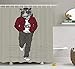 Produktbild Modern Shower Curtain, Hipster Tiger in Sportswear Taking a Walk Adaptation to Urban City Theme, Fabric Bathroom Decor Set with Hooks,60 * 72inch, Ruby Sage Green Black