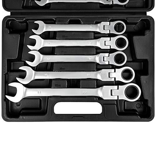 TecTake Llaves inglesas set con maletin 12 pcs trinquete flexible herramienta kit