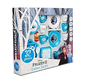 Kitchen Tea Set Cooking Toy Set for Girls 32 pcs Cartoon Theme Portable kitchenware Toy with Utensils & Accessories Kids Toys for Girls (Frozen 2)- Multi Color