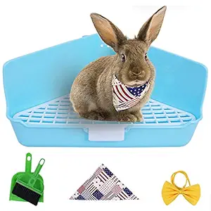 Humorous.P Rabbit Litter Small Animal Litter Potty Trainer Corner Box Toilet Triangle-Sky Blue