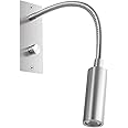 Meanyee Wall Reading Lamp Headboard Bedside Light with Twist Switch/Dimmable/Adjustable Arm/Embedded/Brushed Nickel/3000K LED/MY-WN065