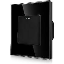 CNBINGO Interrupteur Lumineux 2 Voies Verre Cristal Noir - Plaque Murale Moderne Avec Points Fluorescents