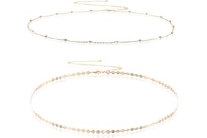 GTZIQA Gold Waist Chain, 2 Pcs Adjustable Metal Link Belly Chain Waterproof Bikini Waist Beads Coin Satellite Beads Body Chain Jewelry for Women