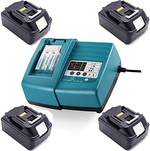 Charger &amp; 4 x BL1840 18 V 5.0 Ah 5000 mAh Lithium Ion Replacement Battery for Makita BL1850 BL1830B BL1840B BL1860 battery BL1815/BL1830 Battery DC18RA DC18RC 7.2 V – 18 V Li-Ion with Makita BL1830 BL1815 BL1840