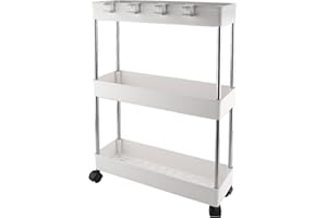‎VEXILLIC Vexillic Rollwagen, Küchenwagen mit 3 Ebenen, Aufbewahrungswagen, Küchenregal, Nischenregal, für Drehbare Räder, Arretierbar, Bad, Küche, Büro, Wohnzimmer (weiß)