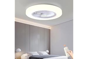FUMIMID Deckenventilator Mit Beleuchtung LED Modern Dimmable 36W Deckenventilator Lampe Leise Fan Deckenleuchte Unsichtbare Ventilator Deckenlampe Für Schlafzimmer Kinderzimmer Esszimmer Wohnzimmer,Weiß