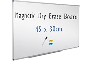 XIWODE Magnetic Dry Erase Board, Wall Mounted Whiteboard, 45 x 30cm, Lightweight White Board, Erase Board Silver Aluminium Framed with Durable Steel Surface,Convenient and Portable, Eassy to Carry