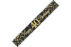 OAKTREE 9ft Banner Sparkling Fizz 40th Birthday Black & Gold Holographic