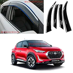 ModifyStyle Unbreakable Wind Deflector/Door Visor/Rain Guard (with Chrome line Finish) Compatible for Nissan Magnite (Set of 4)