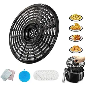 Air fryer Replacement Grill Plate Non-Stick Fry Pan Air Fryer Accessories Suit For GoWise PowerXL Gourmia Dash Emeril Lagasse 5QT Crisper Plate with Silicone Sponge Cleaning Cloth and Filter Paper