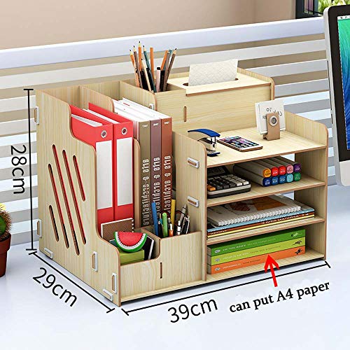 Ecent Organiseur Rangement de bureau Multi-fonctionnels en bois + boîte à serviettes + Porte-stylo Porte document Pour Bureau Maison Bibliothèque