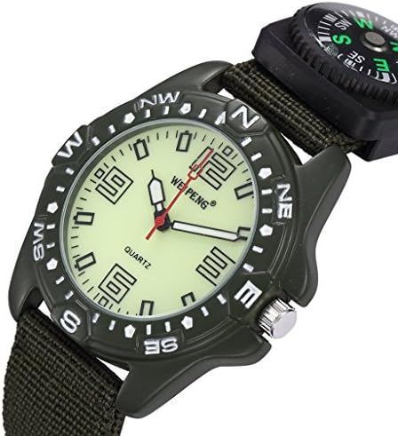 Infinite U Army Green Nylon Strap Luminous Men/Women Quartz Watch with Compass for Traveling/Camping