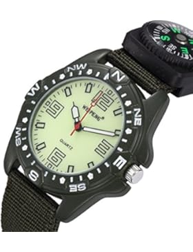 Unendlich U Armee-Stil Unisex Quarzarmbanduhr Armeegrün Nylon Armband Wasserdicht Armbanduhr mit Kompass und Leuchtzifferblatt...