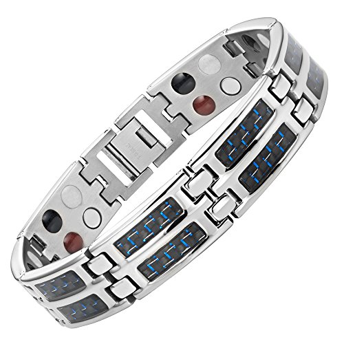 4 Elemente doppelreihiges Magnetschmuckarmband Herren Titanarmband Männer extra starke 3000-Gauss-Magneten Therapiearmband Gesundheitsarmband bei Gelenkschmerzen Arthritis Geschenkidee Partner Vater Opa Freund