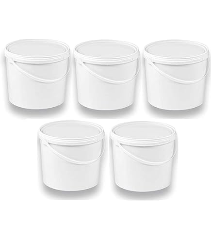 &Uuml;ka &bull; 6 Secchi Bianchi In Polipropilene Da 5,4 L - 20x20x20,5 Cm. Secchi Di Plastica Rigida Con Coperchio. Contenitori Ermetici Per Alimenti. Secchi Vuoti Con Manico. Design Impilabile E Senza BPA