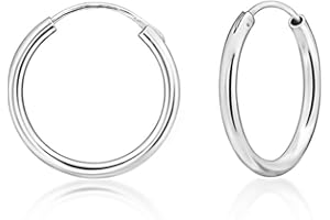 DTPsilver® Pendientes Aro - Aros Plata Mujer - Pendientes Plata de Ley 925 - Creoles - Aros Pequeños Medianos Grandes - Espesor 2 mm - Diámetro 10, 12, 14, 16, 18, 20, 30, 35, 40, 50, 60, 70, 80 mm