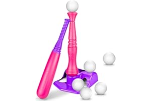 CeleMoon TBall-Set für Kinder von 3–5 Jahren, Baseball-Softball-Schlägerspielzeug-Set, 6 Bälle enthalten, für Kleinkinder, Jungen, Mädchen, Alter 3–8 Jahre, Indoor-Outdoor-Sport, Spielspiel, Rosa
