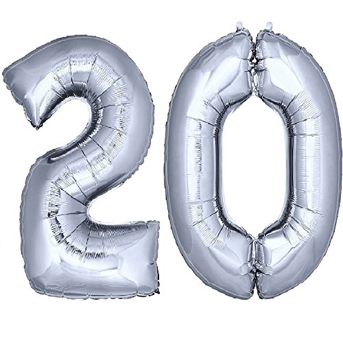 DekoRex ® Folienballon Zahlenballon Heliumballon Luftballon Geburtstag Deko 120cm Zahl Silber 20