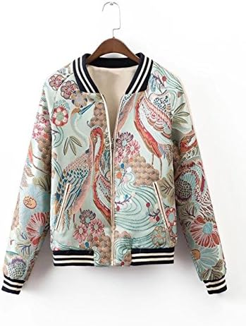 ZFANG Bomber Jacket Outwear Coat Unisex Long Sleeve Baseball Floral Embroidery Satin Casual Spring Jackets Tops , 1 , l