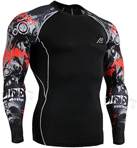 STEELEMENT Men's Compression Top Long Sleeve Athletic Tight Base Layer Cool Dry Shirt All Season for Runing Training(39-XL)