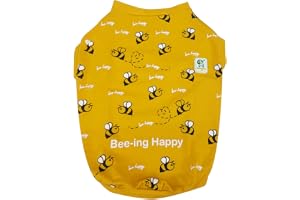 WAGZY Yellow Bee-Ing Happy Printed Cotton Hosiery T-Shirts For Puppies,Kitten,Dogs And Cats (16" - Medium)