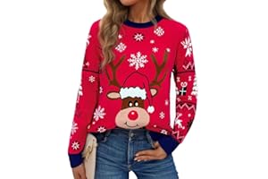 Aseniza Pull de Noël Femmes Hiver Moche Noel Drole Sweater Chaud Christmas Jumper Manches Longues Doux Confortable