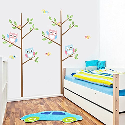 ElecMotive Wall Stickers of Tree Owls Birds Wall Decals for Kids Rooms Nursery Baby Boys & Girls Bedroom (Tree Owls Birds)