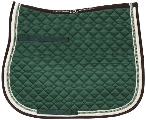 USGGeneral Purpose Quillted Saddle Cloth with Double Rope Piping, Pony, Dark Green/ Ecru/ Brown with Border, Ecru/ Light Green