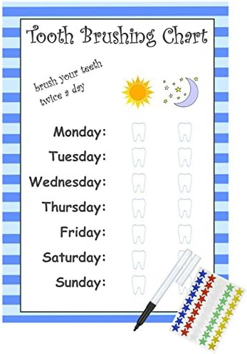 Children's Tooth Brushing Reward Chart - Encourage toddlers children to brush their teeth (Blue)