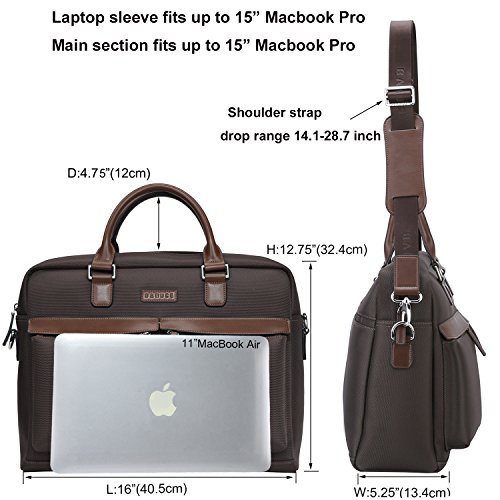Banuce Herren wasserfester Laptop Schulter-Kurier-Beutelaus Oxford + Microfaser Leder - 4