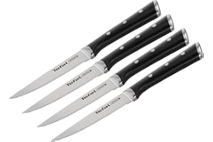 Tefal ice Force Noir Set de 4 couteaux 11 cm, Couteaux de cuisine, Lame en acier inoxydable allemand, Performances de coupe et tranchant durables, Garantie 10 ans K232S414