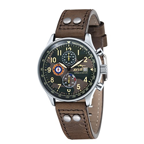 AVI-8 Hawker Hurricane Quarz-Chronograph fr Herren mit mehrfarbigem analogen Zifferblatt und braunem Lederarmband (AV-4011-09) AVI-8 Hawker Hurricane Quarz-Chronograph fr Herren mit mehrfarbigem analogen Zifferblatt und braunem Lederarmband (AV-4011-09)