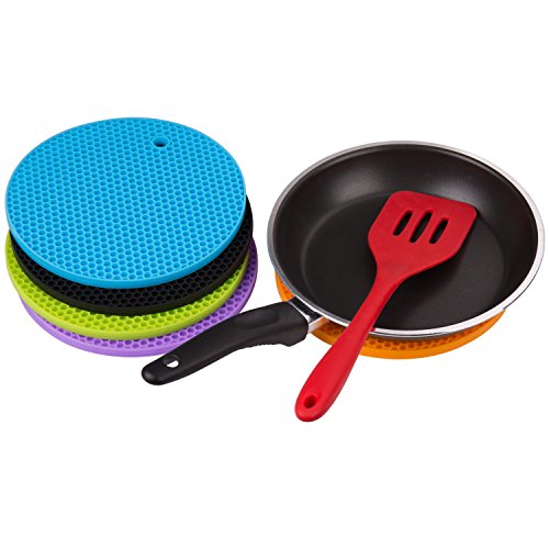 Silikon Topfuntersetzer / Pfannenschoner aus Silikon – ZWOOS Hitzebeständig Platzdeckchen Silikon Platzsets Untersetzer Teller (Topflappen Rund 5er Set) - 6