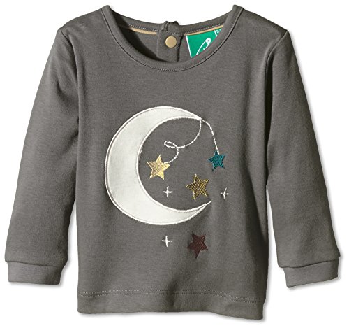 Little Green Radicals Unisex Baby Starry Moon Applique T-Shirt, Grey, 6-9 Months