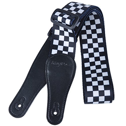 Cinghie per chitarra Dacron di KingPoint, in poliestere, con estremità allungate in PU, con fibbia in ABS, da design alla moda, Checkered