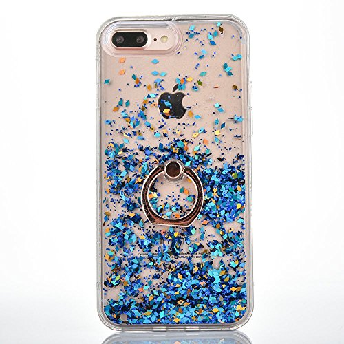 iPhone 7 Plus/ 8 Plus Case [with Tempered Glass Screen Protector],Mo-Beauty Flowing Liquid Floating Bling Shiny Sparkle Glitter Case Cover for Apple iPhone 7 Plus/ 8 Plus 5.5 Inches (Dark Blue)