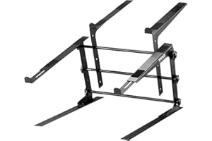 Pyle Soporte Ordenador portátil, Doble, Ajustable, Laptop Escritorio, Ideal Tambien para Mezclador de DJ, Equipo de Sonido, estacion de Trabajo, Juegos, Uso domestico, ergonomico, Color Negro