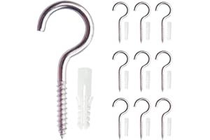 ACYDSR 10 Pièce Crochets à Visser Inox, Plafond Vis Crochet, Piton à Visse, Avec 10 PCS Chevilles Kit, M4 x 20 x 50mm, Pour Lustres, L'artisanat