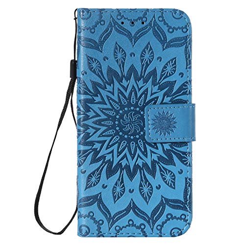 Reevermap Samsung Galaxy S10 Case, Premium Wallet Case Soft PU Leather Notebook Mandala Flower Embossed Case with Kickstand Card Holder Flip Protective Cover for Samsung Galaxy S10, Blue