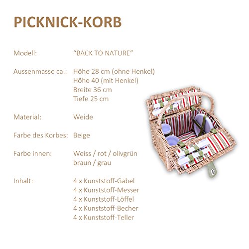 Picknickkorb XL 21teilig Modell „OutdoorChiefII®“ für 4 Personen mit Geschirr und Besteck - 4