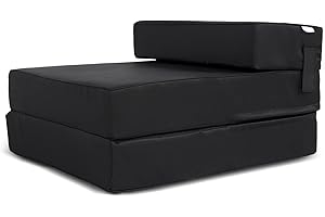 IKB Z Bed TRI FOLD Single FoldOut Chair Bed Guest Fold Out Futon Kids Sofa Mattress Foam Soft, Comfortable with a Zipped Removeable Cover (Black)