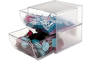 Deflecto Aufbewahrungsbox Cube, 2 Schubladen, 153 x 153 x 183 mm, aus glasklarem Polystyrol, erweiterbar, Bürozubehör, Büroklammern