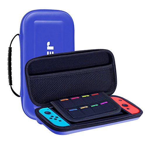 Preisvergleich Produktbild iVoler Nintendo Switch Tasche mit Netztasche, Reißverschluss und Handschlaufe, Wasserabweisend Hartschalen Case / Cover / Hülle / Schutztasche für Nintendo Switch Konsole & Accesoires - Blau