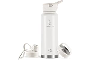 IDEUS Vacuum Insulated Water Bottle, 40 Oz (1140 ml) Stainless Steel Double Wall Flask Metal Sports Canteen with Leak-Proof Screw Cap (White)