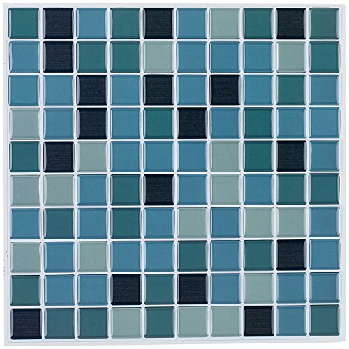 infactory Selbstklebende 3D-Mosaik-Fliesenaufkleber „Aqua“, 26 x 26 cm, 3er-Set - 3